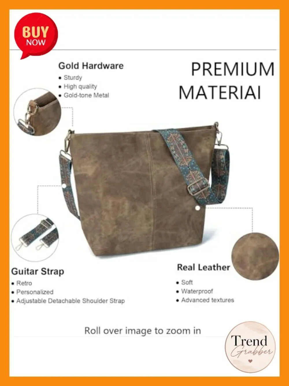 Genuine Leather Slouchy Bucket Hobo Crossbody Shoulder Bag Travel